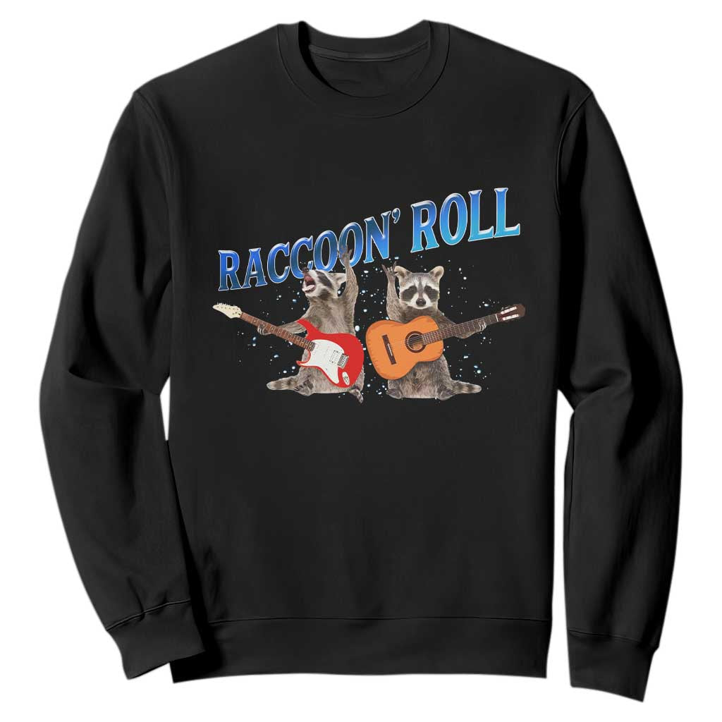 Raccoon Rock And Roll Sweatshirt Funny Rock Band Playing Guitar Electric Music Lover TS12 Black Print Your Wear