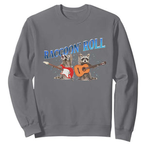 Raccoon Rock And Roll Sweatshirt Funny Rock Band Playing Guitar Electric Music Lover TS12 Charcoal Print Your Wear