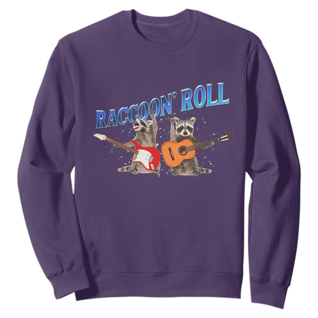 Raccoon Rock And Roll Sweatshirt Funny Rock Band Playing Guitar Electric Music Lover TS12 Purple Print Your Wear