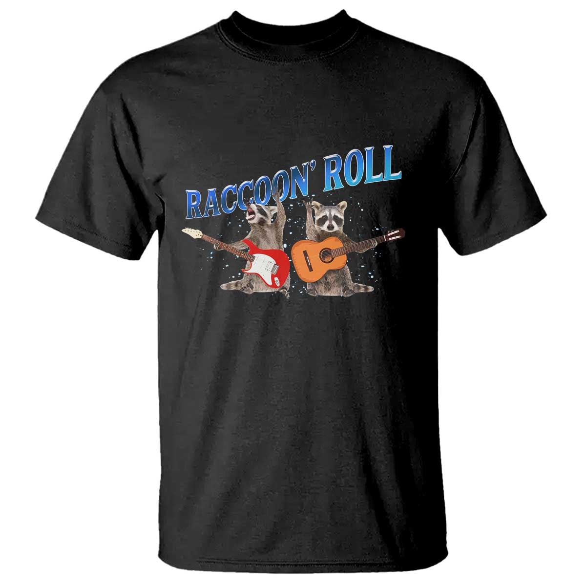 Raccoon Rock And Roll T Shirt Funny Rock Band Playing Guitar Electric Music Lover TS12 Black Print Your Wear