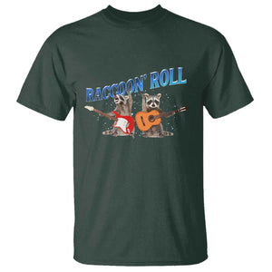 Raccoon Rock And Roll T Shirt Funny Rock Band Playing Guitar Electric Music Lover TS12 Dark Forest Green Print Your Wear