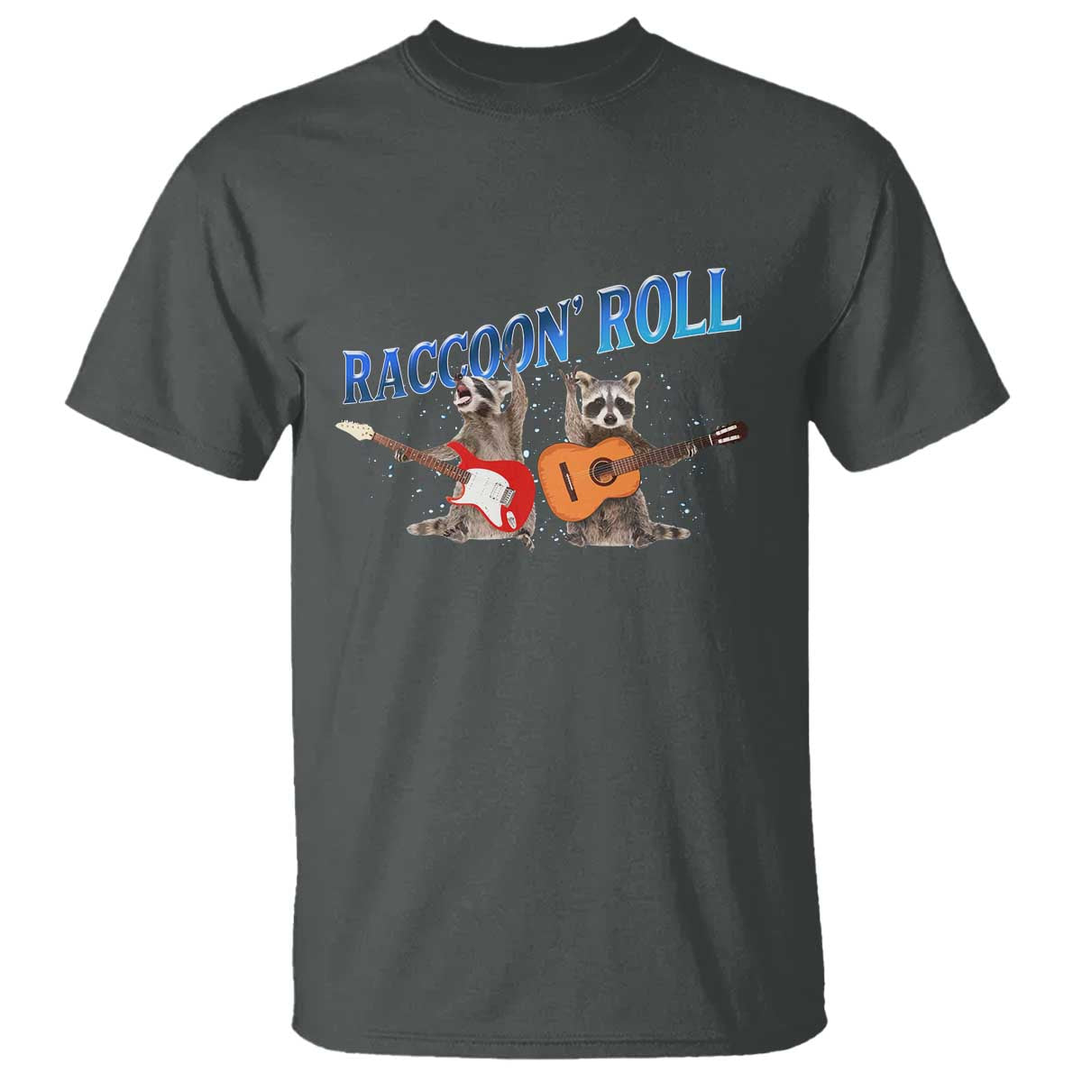 Raccoon Rock And Roll T Shirt Funny Rock Band Playing Guitar Electric Music Lover TS12 Dark Heather Print Your Wear
