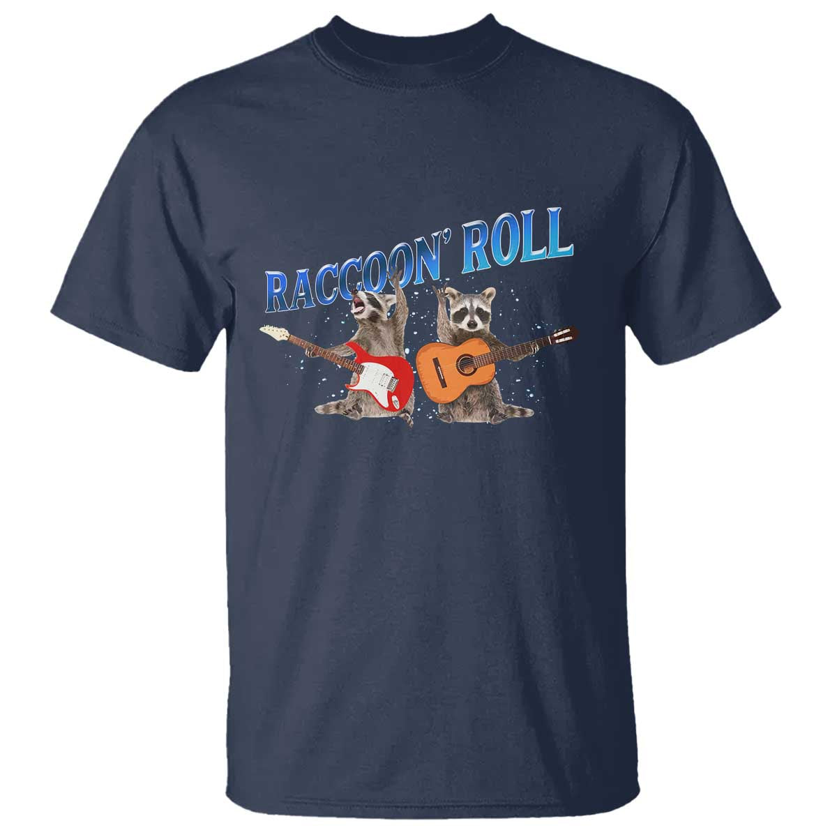 Raccoon Rock And Roll T Shirt Funny Rock Band Playing Guitar Electric Music Lover TS12 Navy Print Your Wear
