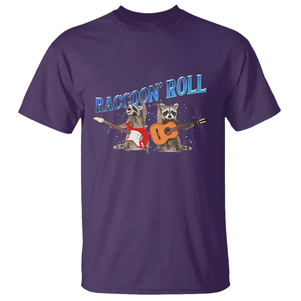 Raccoon Rock And Roll T Shirt Funny Rock Band Playing Guitar Electric Music Lover TS12 Purple Print Your Wear