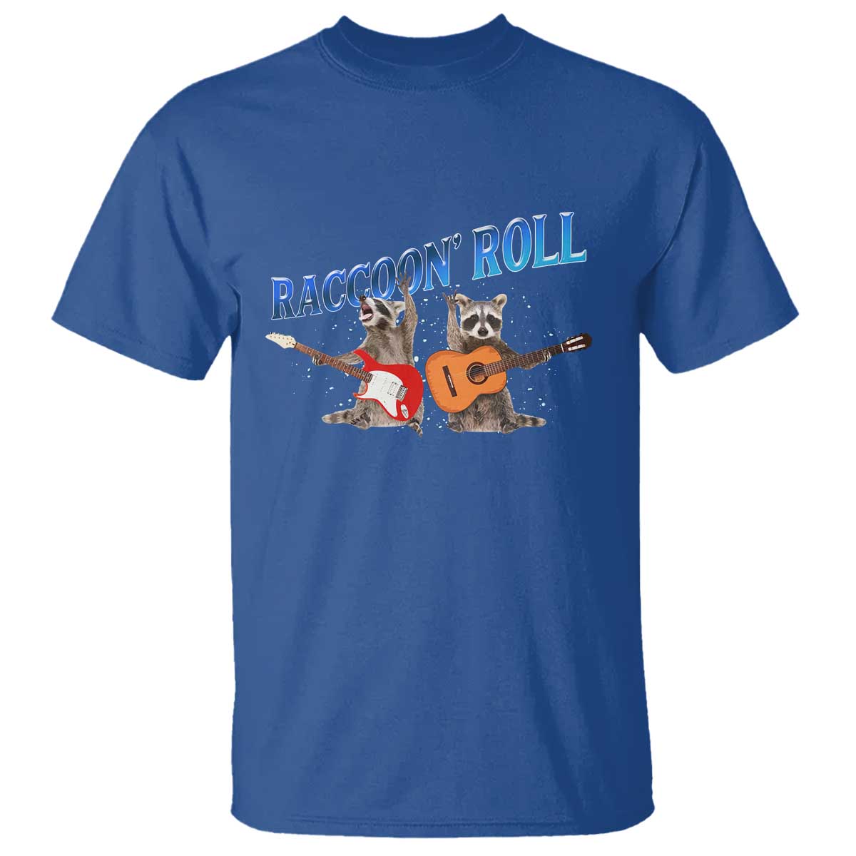 Raccoon Rock And Roll T Shirt Funny Rock Band Playing Guitar Electric Music Lover TS12 Royal Blue Print Your Wear