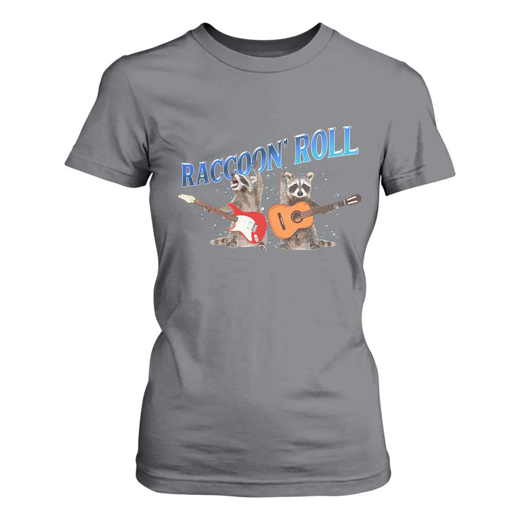 Raccoon Rock And Roll T Shirt For Women Funny Rock Band Playing Guitar Electric Music Lover TS12 Charcoal Print Your Wear