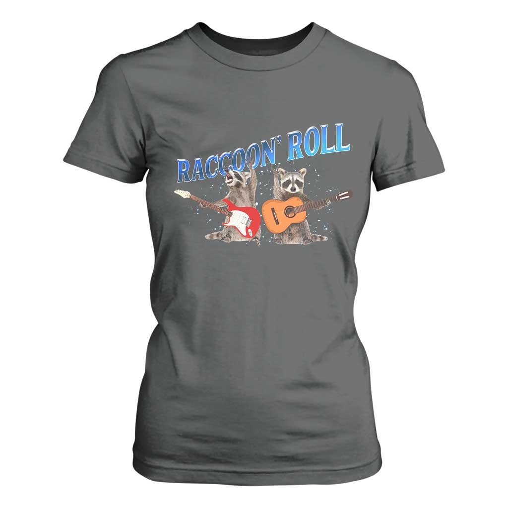 Raccoon Rock And Roll T Shirt For Women Funny Rock Band Playing Guitar Electric Music Lover TS12 Dark Heather Print Your Wear
