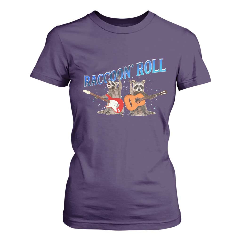 Raccoon Rock And Roll T Shirt For Women Funny Rock Band Playing Guitar Electric Music Lover TS12 Purple Print Your Wear