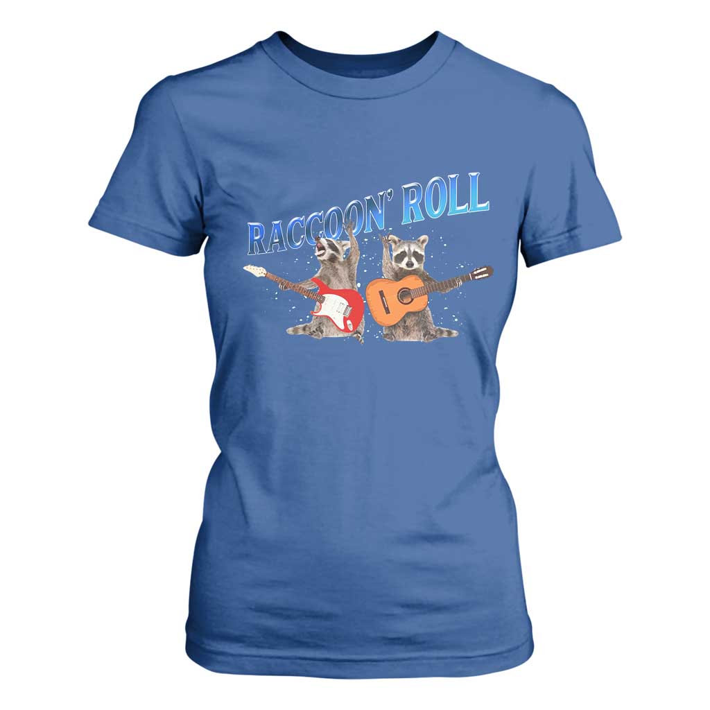 Raccoon Rock And Roll T Shirt For Women Funny Rock Band Playing Guitar Electric Music Lover TS12 Royal Blue Print Your Wear