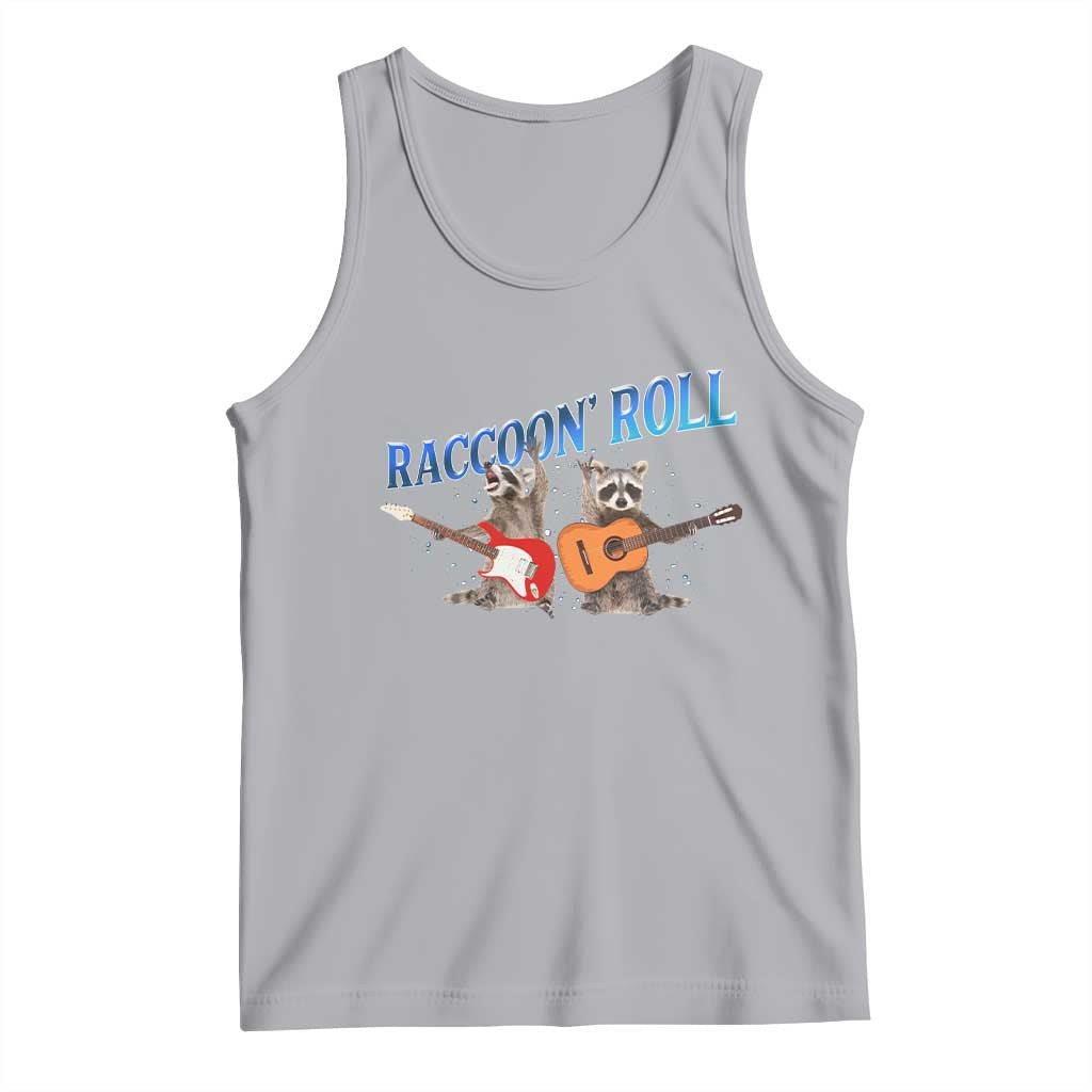 Raccoon Rock And Roll Tank Top Funny Rock Band Playing Guitar Electric Music Lover TS12 Athletic Heather Print Your Wear