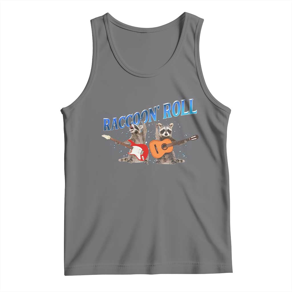 Raccoon Rock And Roll Tank Top Funny Rock Band Playing Guitar Electric Music Lover TS12 Black Heather Print Your Wear