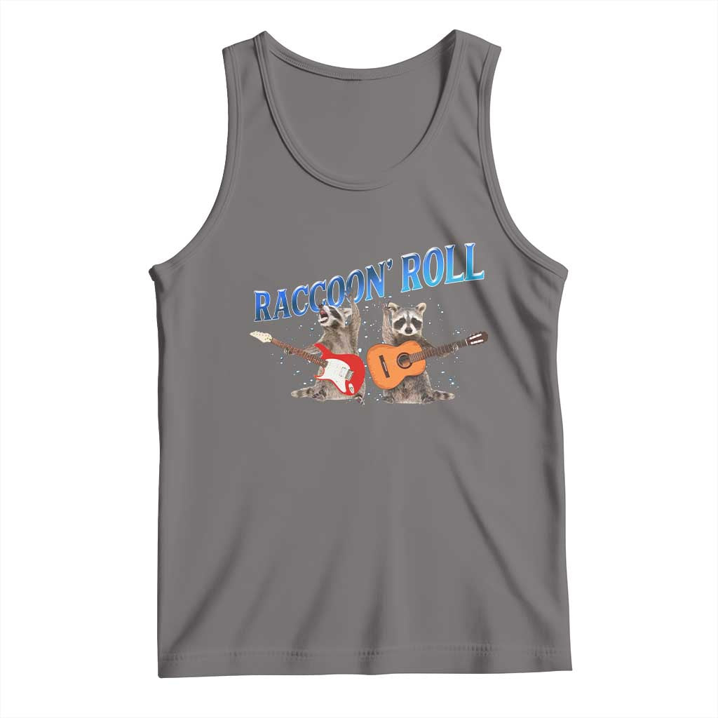 Raccoon Rock And Roll Tank Top Funny Rock Band Playing Guitar Electric Music Lover TS12 Deep Heather Print Your Wear