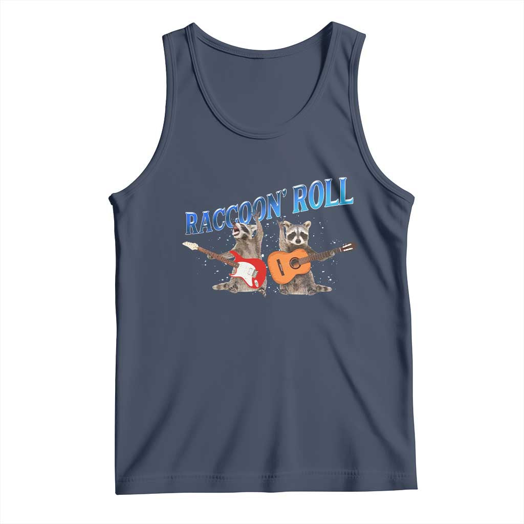 Raccoon Rock And Roll Tank Top Funny Rock Band Playing Guitar Electric Music Lover TS12 Navy Print Your Wear