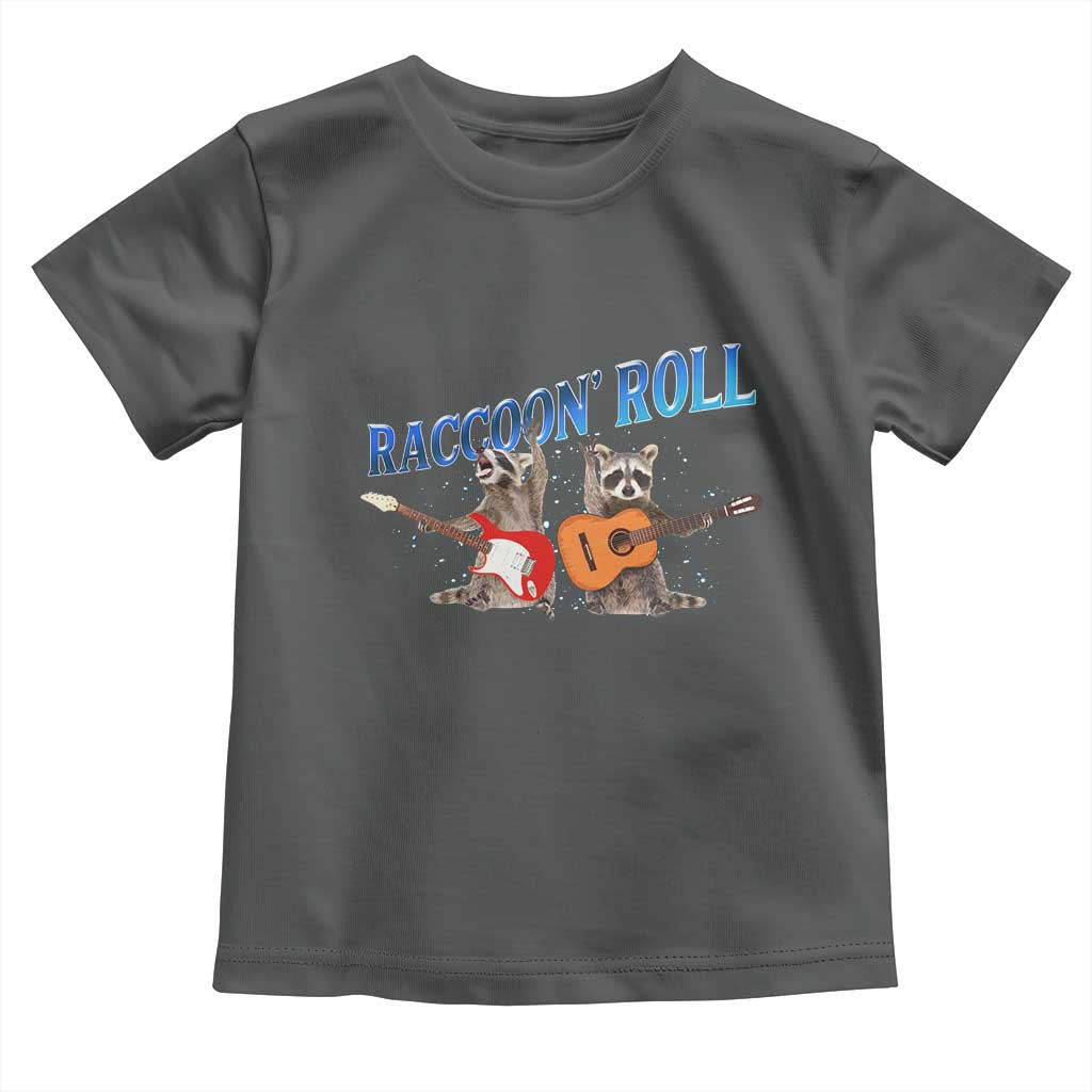 Raccoon Rock And Roll Toddler T Shirt Funny Rock Band Playing Guitar Electric Music Lover TS12 Dark Heather Print Your Wear