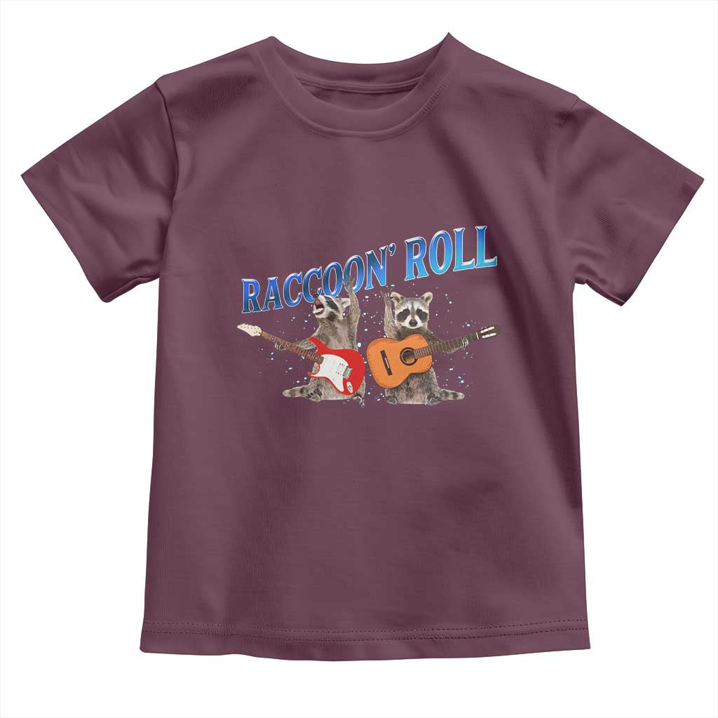 Raccoon Rock And Roll Toddler T Shirt Funny Rock Band Playing Guitar Electric Music Lover TS12 Maroon Print Your Wear