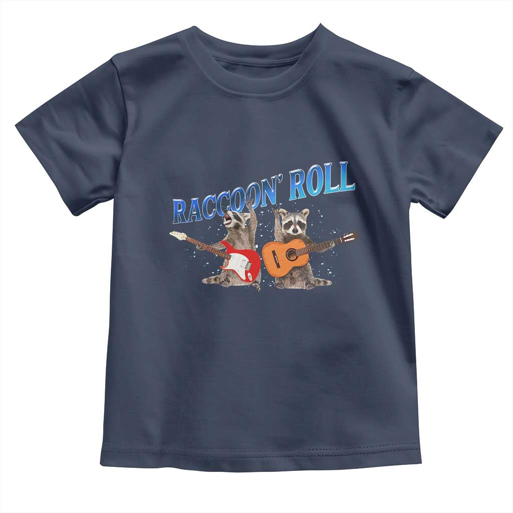 Raccoon Rock And Roll Toddler T Shirt Funny Rock Band Playing Guitar Electric Music Lover TS12 Navy Print Your Wear