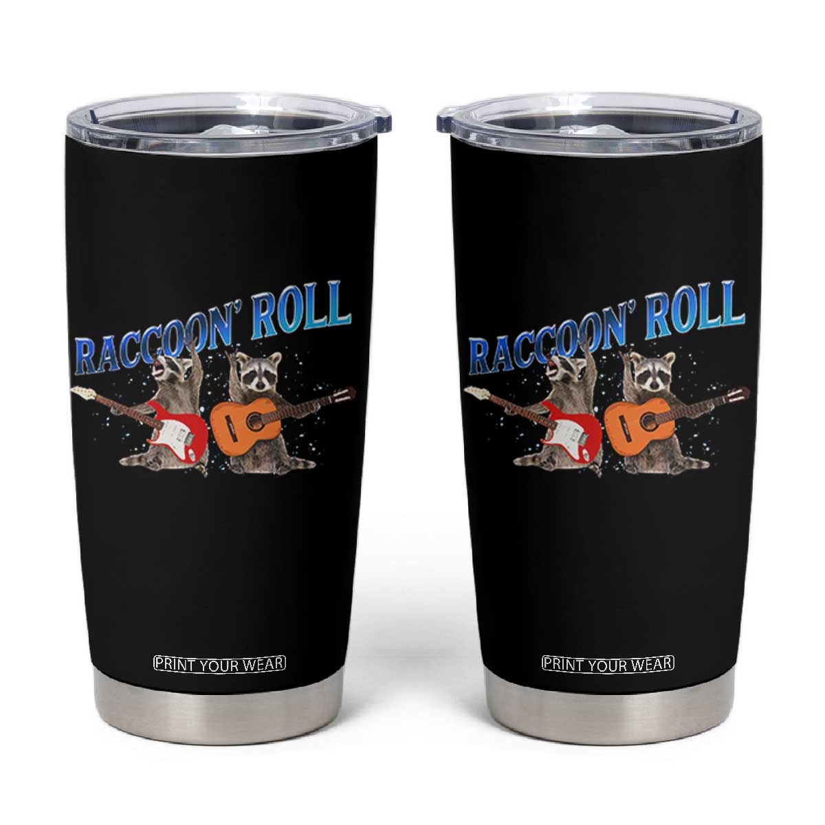 Raccoon Rock And Roll Tumbler Cup Funny Rock Band Playing Guitar Electric Music Lover TS12 Black Print Your Wear