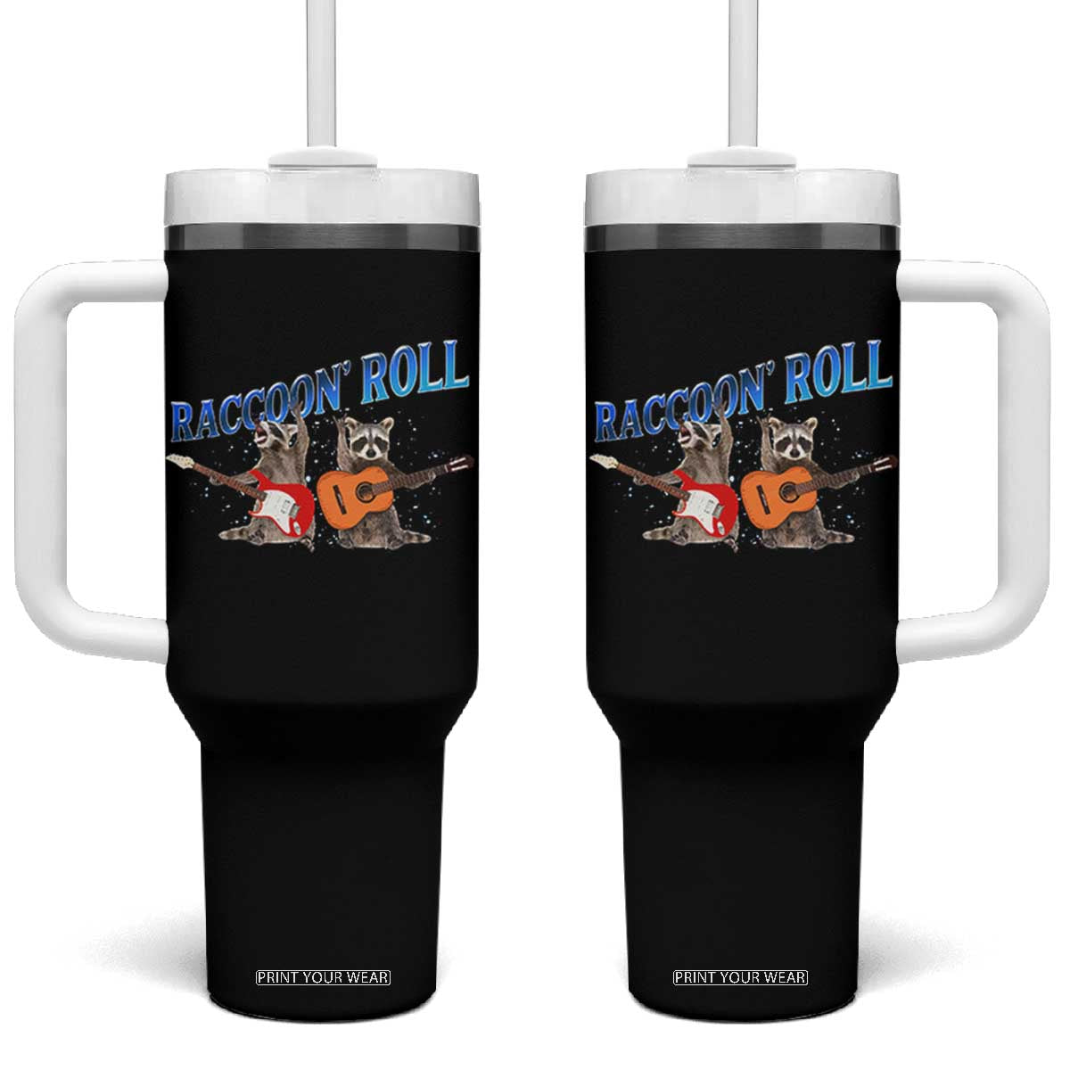 Raccoon Rock And Roll Tumbler With Handle Funny Rock Band Playing Guitar Electric Music Lover TS12 One Size: 40 oz Black Print Your Wear