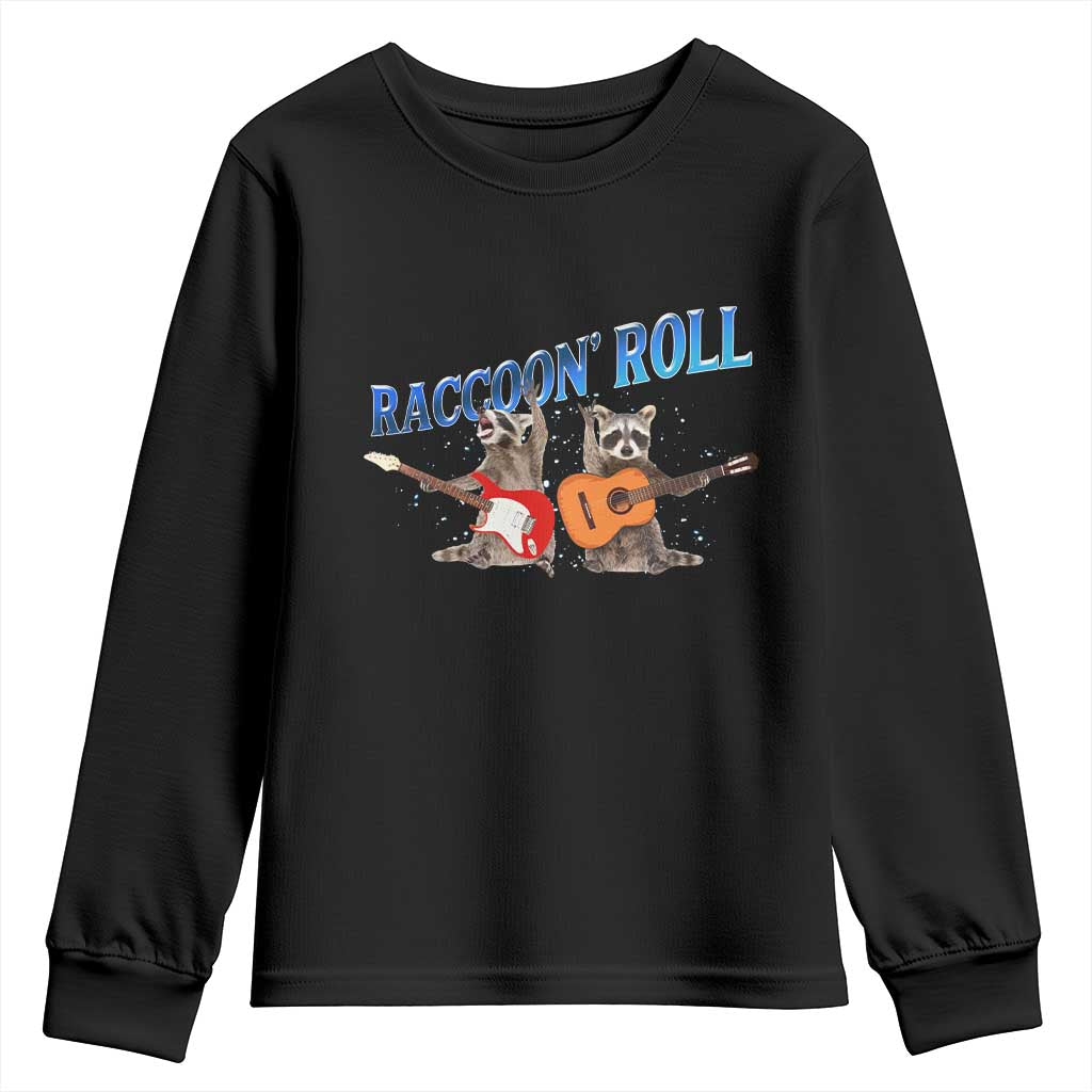 Raccoon Rock And Roll Youth Sweatshirt Funny Rock Band Playing Guitar Electric Music Lover TS12 Black Print Your Wear