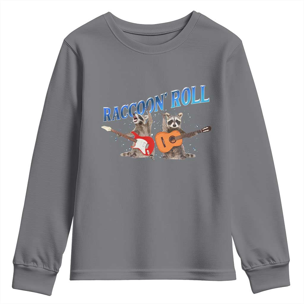 Raccoon Rock And Roll Youth Sweatshirt Funny Rock Band Playing Guitar Electric Music Lover TS12 Charcoal Print Your Wear
