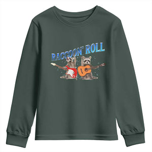 Raccoon Rock And Roll Youth Sweatshirt Funny Rock Band Playing Guitar Electric Music Lover TS12 Dark Forest Green Print Your Wear