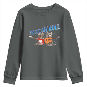 Raccoon Rock And Roll Youth Sweatshirt Funny Rock Band Playing Guitar Electric Music Lover TS12 Dark Heather Print Your Wear