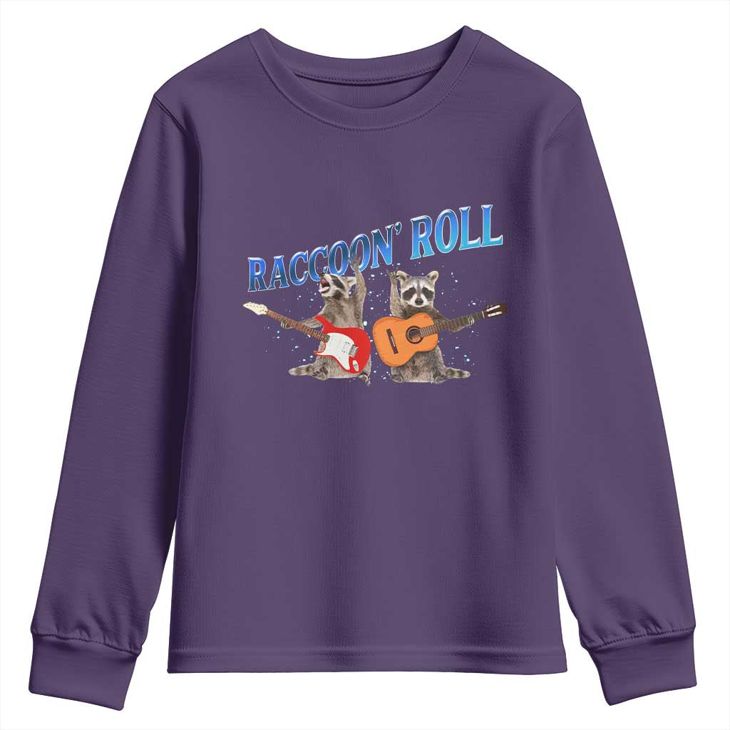 Raccoon Rock And Roll Youth Sweatshirt Funny Rock Band Playing Guitar Electric Music Lover TS12 Purple Print Your Wear