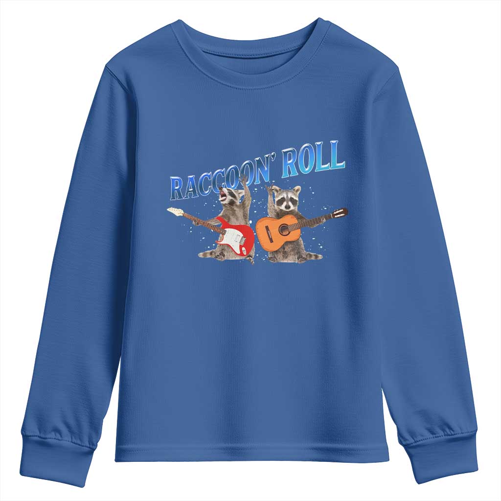 Raccoon Rock And Roll Youth Sweatshirt Funny Rock Band Playing Guitar Electric Music Lover TS12 Royal Blue Print Your Wear