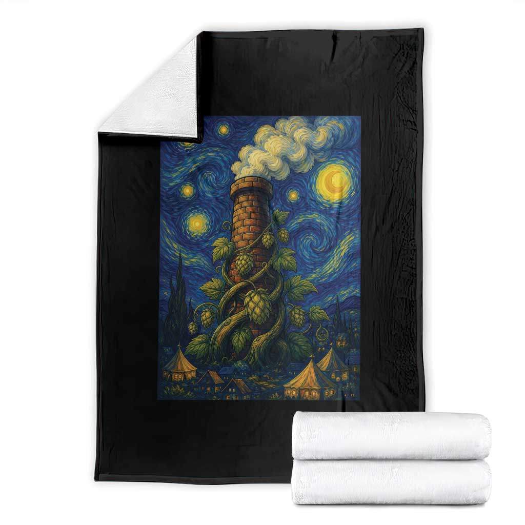 Starry Night Hops Brewery Throw Blanket Vintage Hops Beer Lover Painterly TS12 Black Print Your Wear