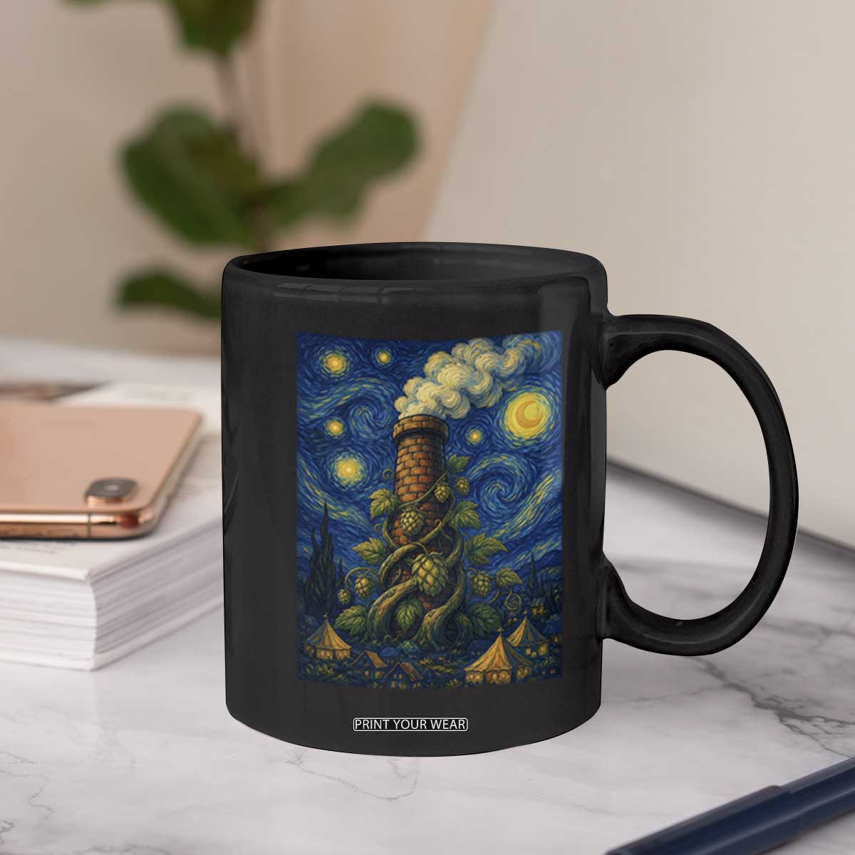 Starry Night Hops Brewery Coffee Mug Vintage Hops Beer Lover Painterly