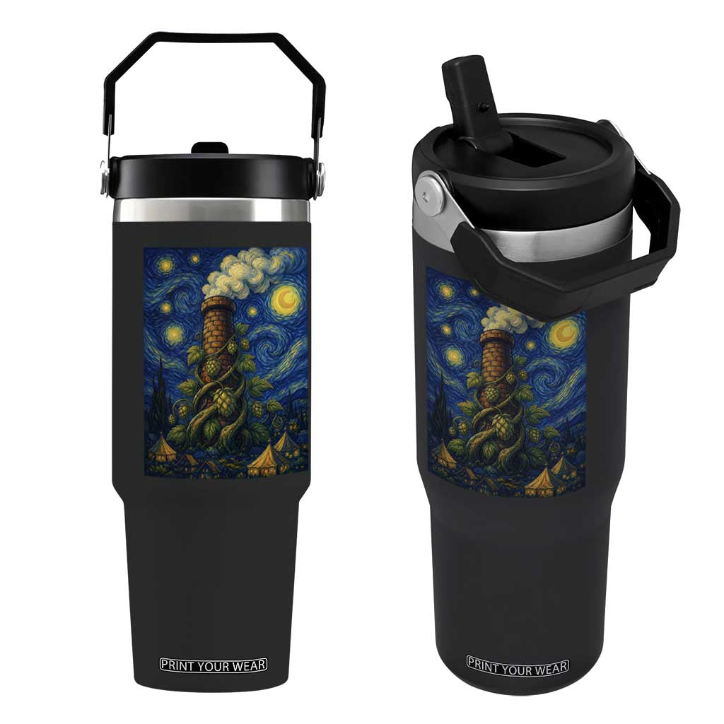 Starry Night Hops Brewery Flip Straw Tumbler Vintage Hops Beer Lover Painterly TS12 One Size: 30 oz Black Print Your Wear