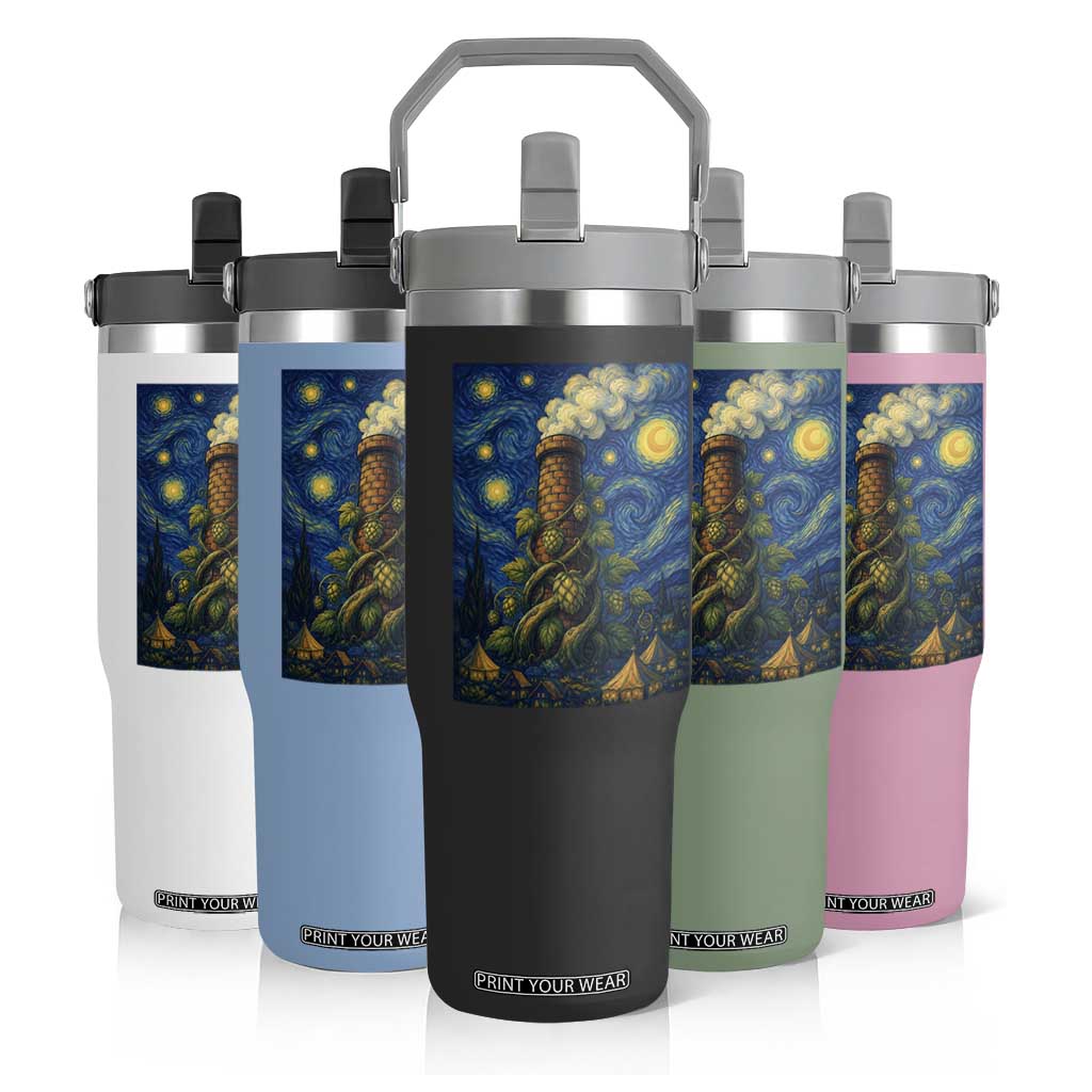 Starry Night Hops Brewery Flip Straw Tumbler Vintage Hops Beer Lover Painterly