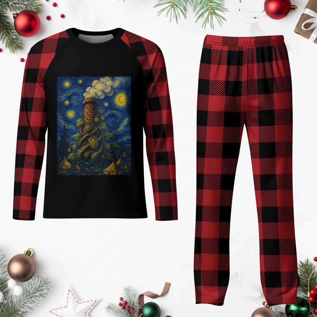 Starry Night Hops Brewery Plaid Pajama Set Vintage Hops Beer Lover Painterly TS12 Buffalo Plaid Print Your Wear
