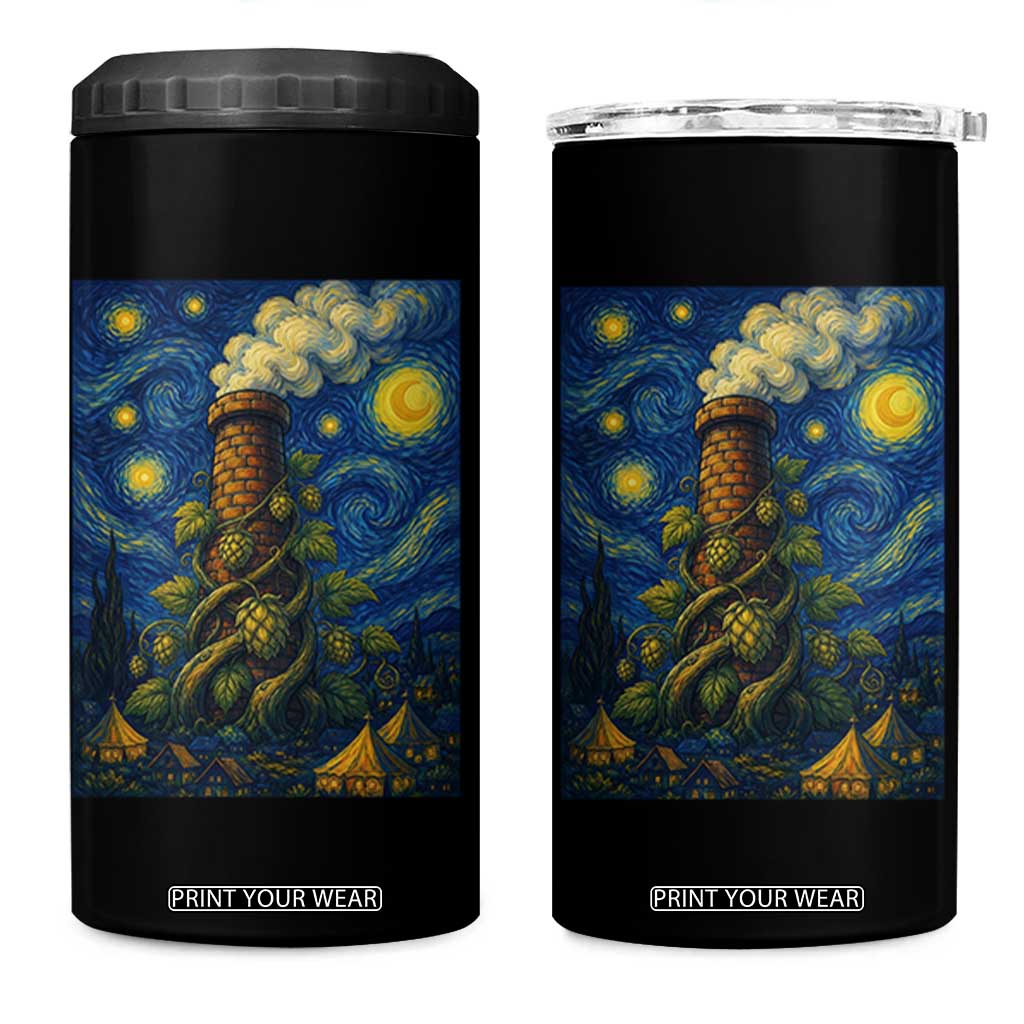 Starry Night Hops Brewery 4 in 1 Can Cooler Tumbler Vintage Hops Beer Lover Painterly TS12 One Size: 16 oz Black Print Your Wear