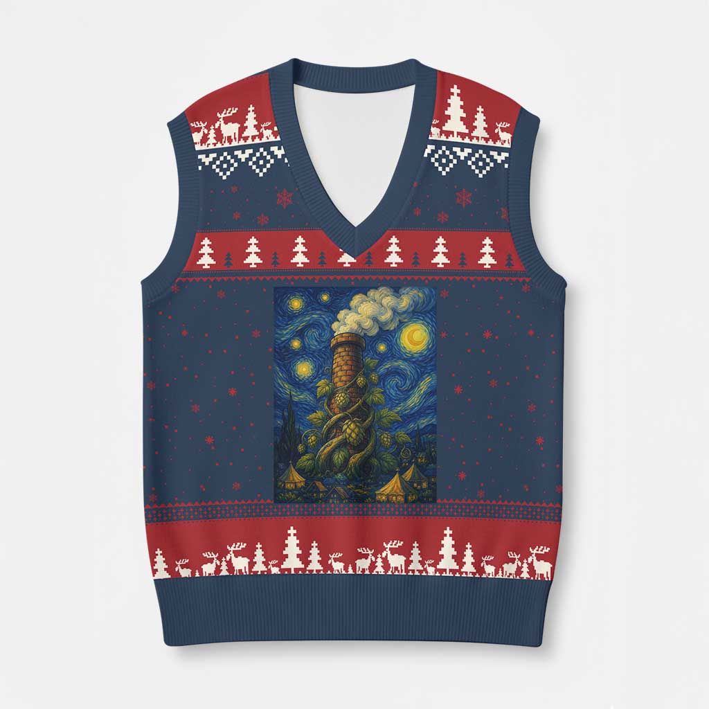 Starry Night Hops Brewery V-Neck Knit Sweater Vest Vintage Hops Beer Lover Painterly TS12 Navy Red Print Your Wear
