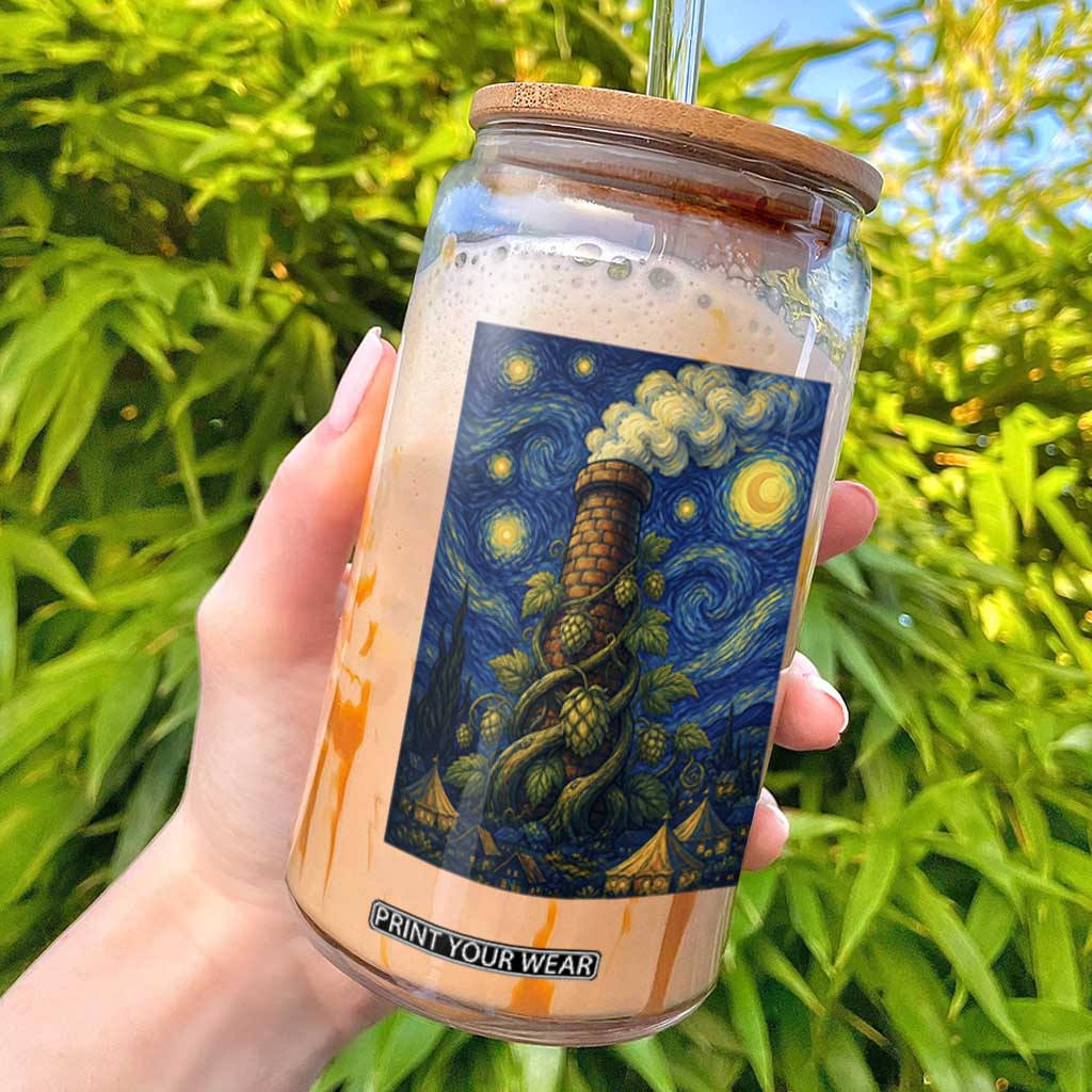Starry Night Hops Brewery Glass Can Vintage Hops Beer Lover Painterly TS12 Black Print Your Wear