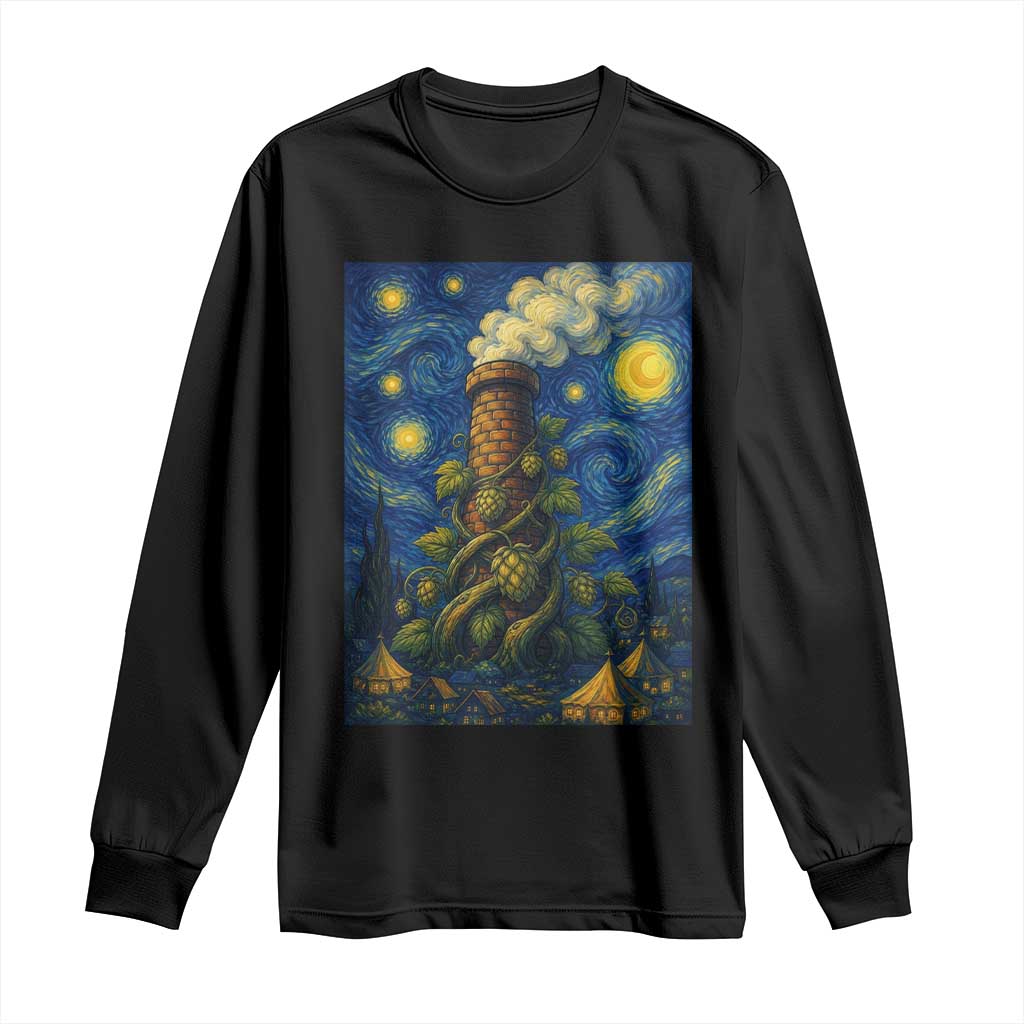 Starry Night Hops Brewery Long Sleeve Shirt Vintage Hops Beer Lover Painterly TS12 Black Print Your Wear