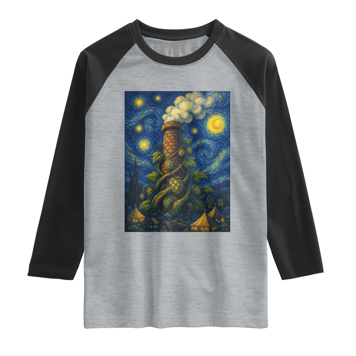 Starry Night Hops Brewery Raglan Shirt Vintage Hops Beer Lover Painterly