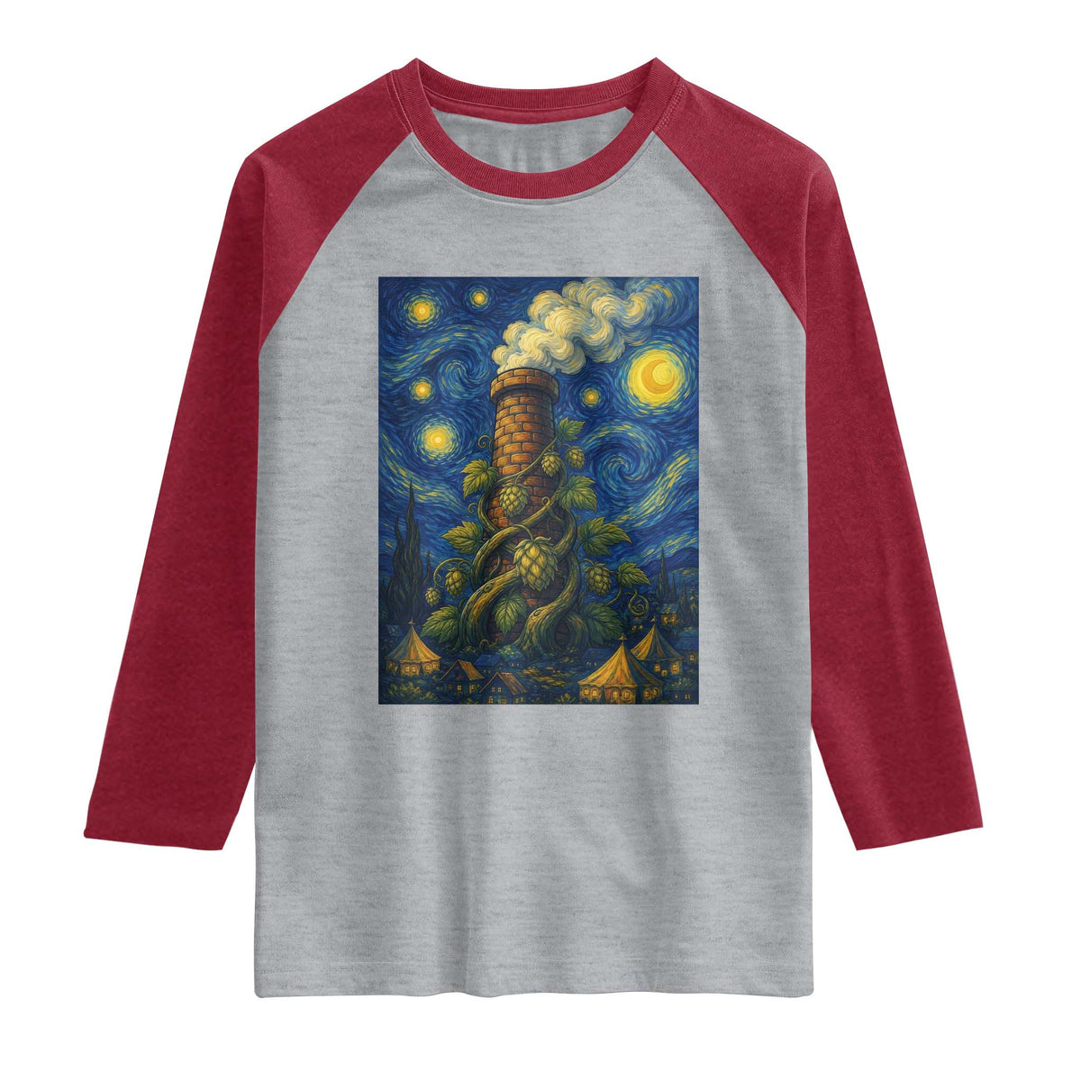 Starry Night Hops Brewery Raglan Shirt Vintage Hops Beer Lover Painterly