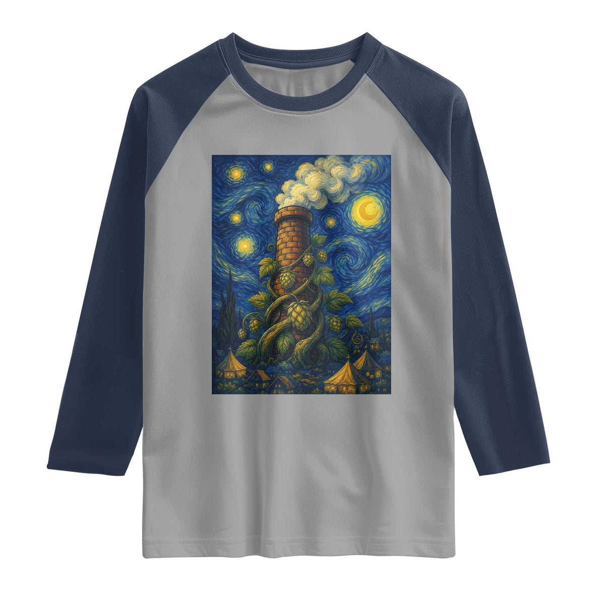 Starry Night Hops Brewery Raglan Shirt Vintage Hops Beer Lover Painterly