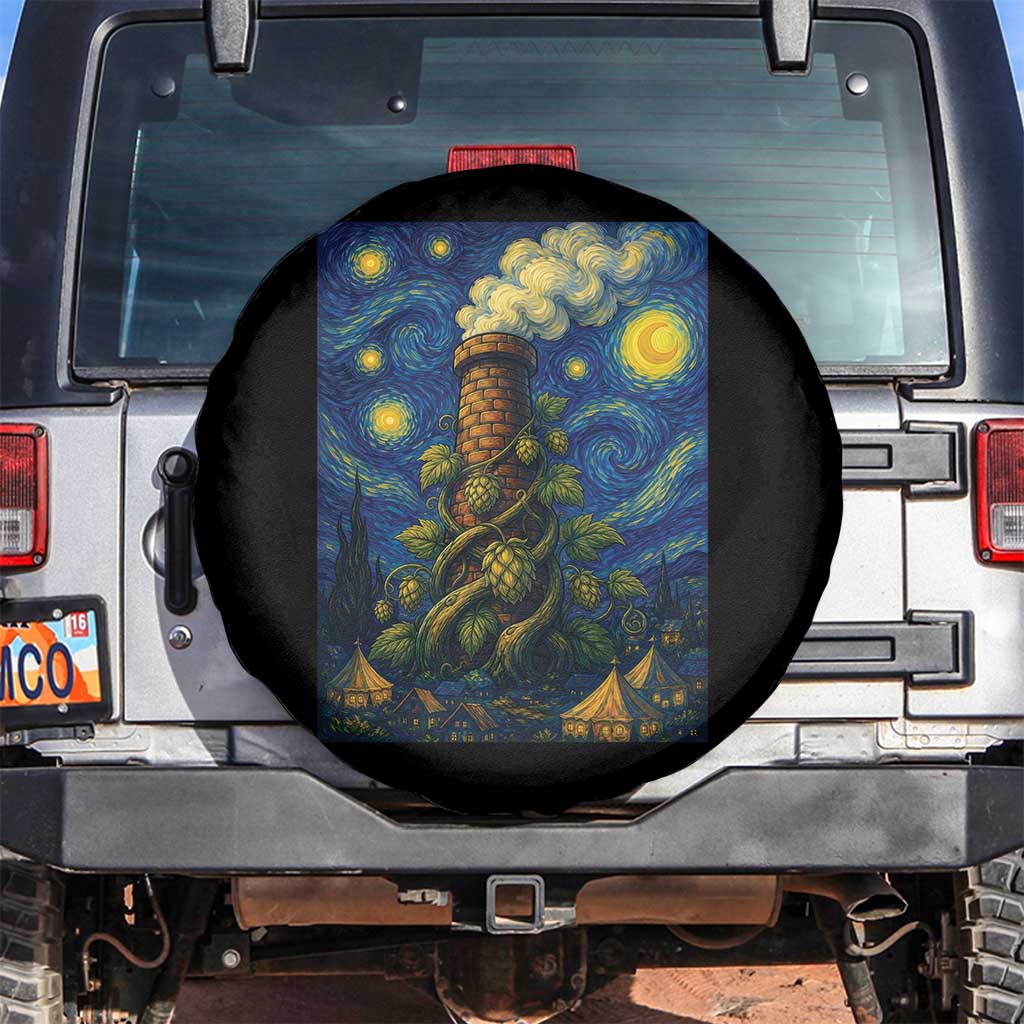 Starry Night Hops Brewery Spare Tire Cover Vintage Hops Beer Lover Painterly TS12 No hole Black Print Your Wear