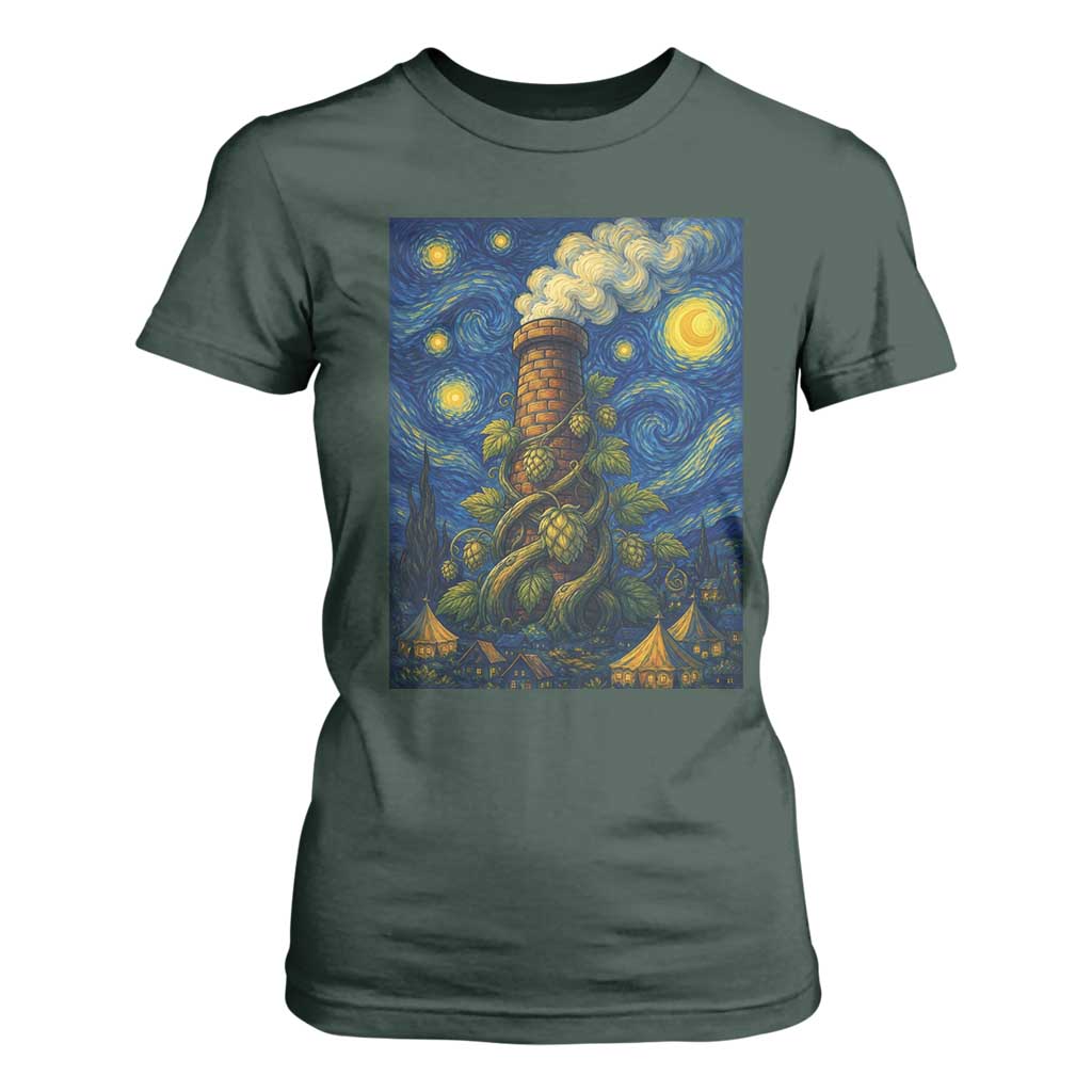 Starry Night Hops Brewery T Shirt For Women Vintage Hops Beer Lover Painterly