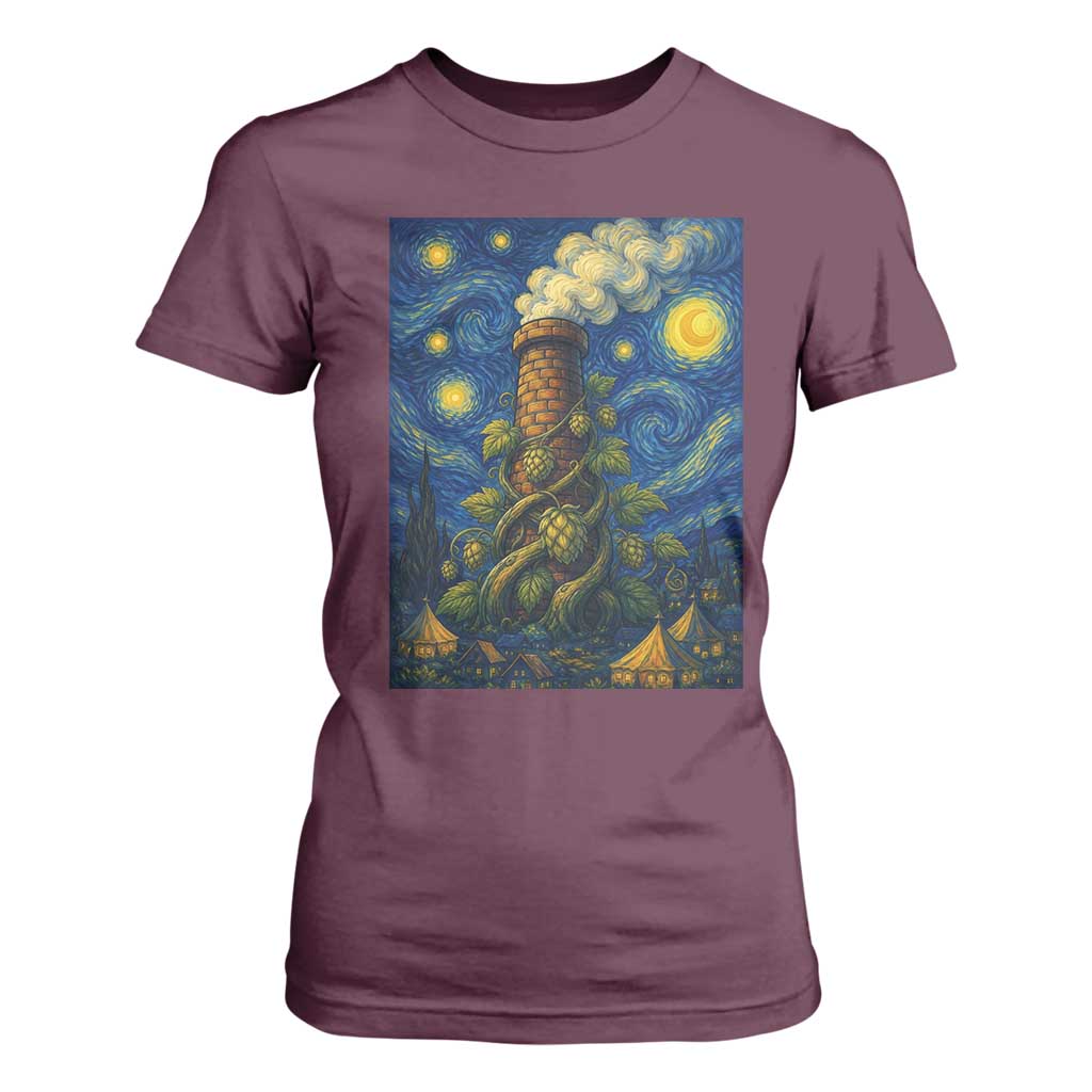 Starry Night Hops Brewery T Shirt For Women Vintage Hops Beer Lover Painterly