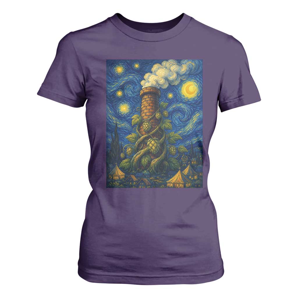 Starry Night Hops Brewery T Shirt For Women Vintage Hops Beer Lover Painterly