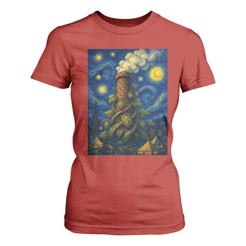 Starry Night Hops Brewery T Shirt For Women Vintage Hops Beer Lover Painterly