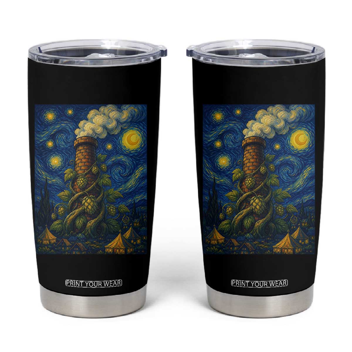 Starry Night Hops Brewery Tumbler Cup Vintage Hops Beer Lover Painterly TS12 Black Print Your Wear