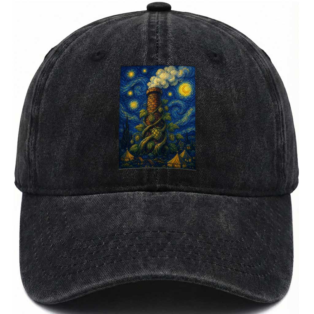 Starry Night Hops Brewery Washed Cotton Baseball Cap Vintage Hops Beer Lover Painterly TS12 Print Your Wear