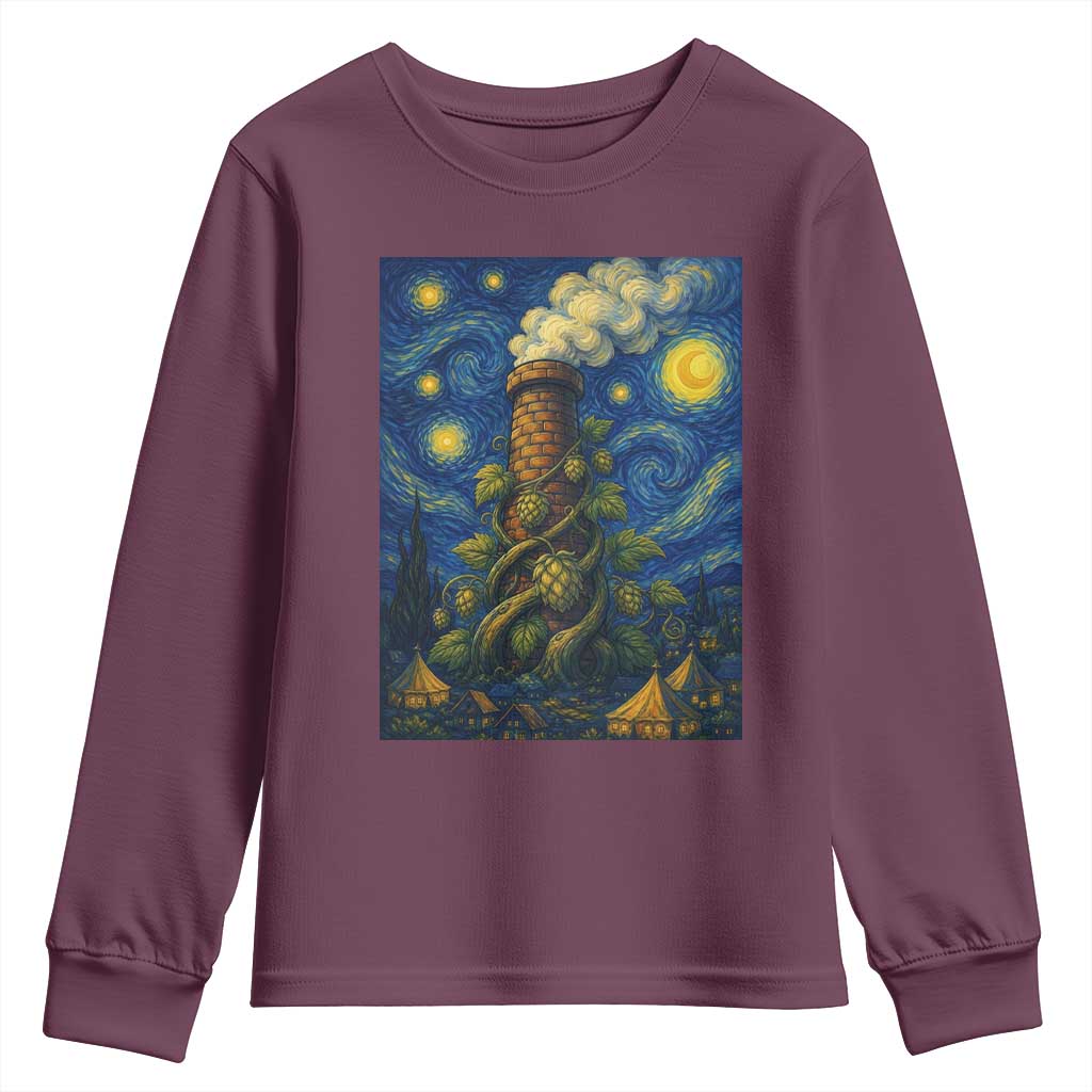 Starry Night Hops Brewery Youth Sweatshirt Vintage Hops Beer Lover Painterly