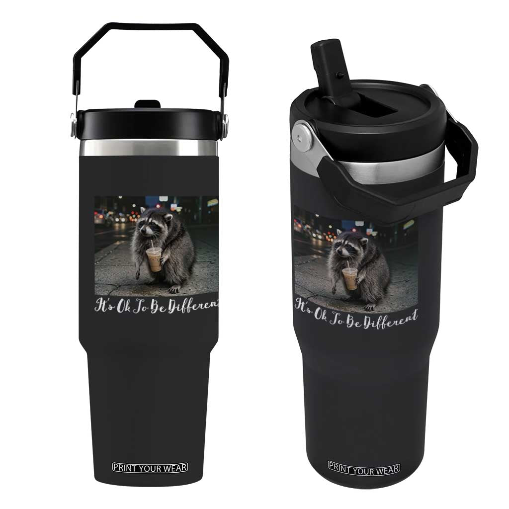 Its Ok To Be Different Jimothy Raccoon Flip Straw Tumbler Funny Short Spine Wildlife TS12 One Size: 30 oz Black Print Your Wear