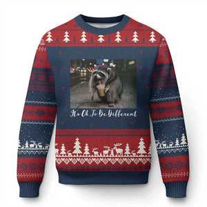 Its Ok To Be Different Jimothy Raccoon Ugly Christmas Sweater Funny Short Spine Wildlife